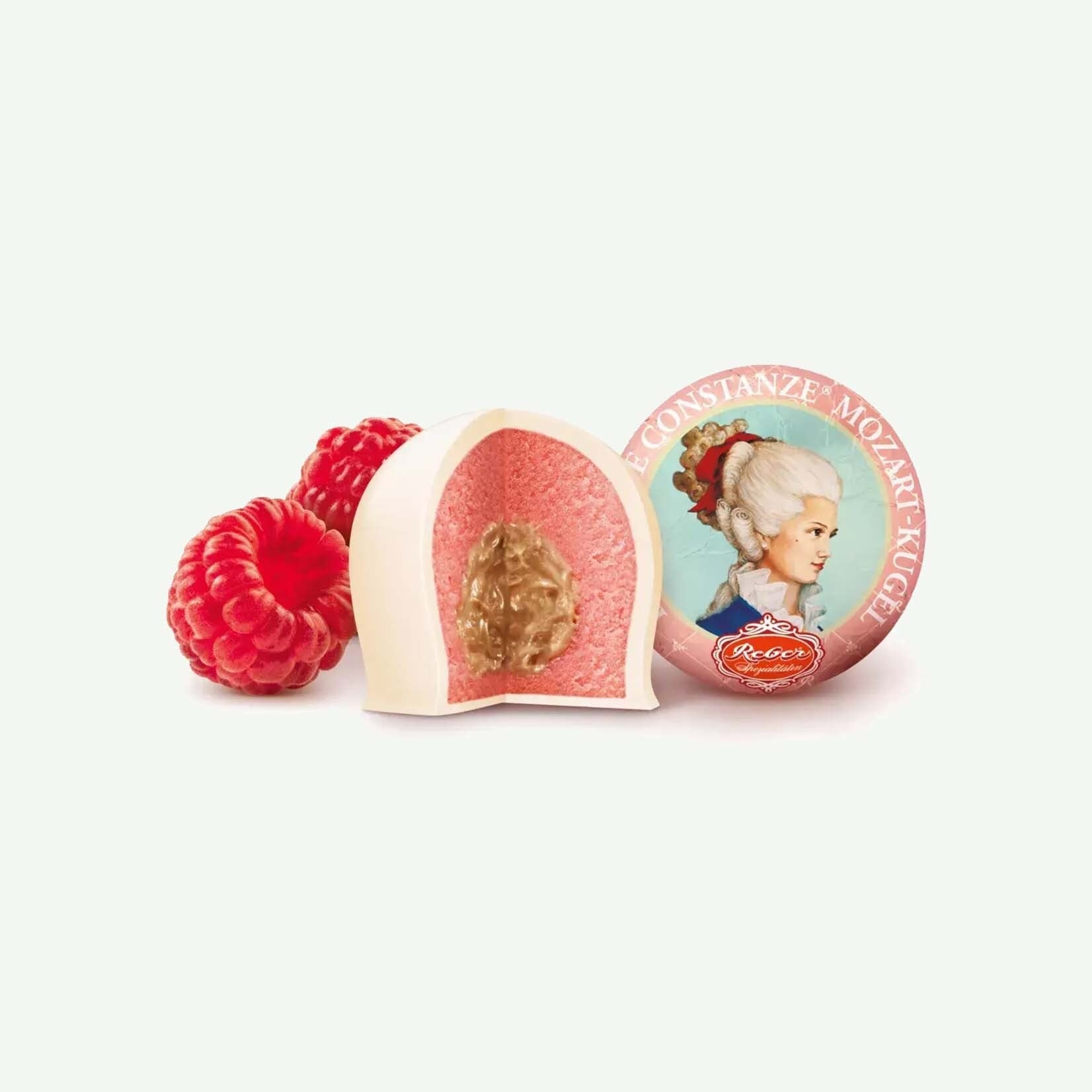 Reber Reber '6 Constanze Kügeln witte chocolade met framboos' - 120g