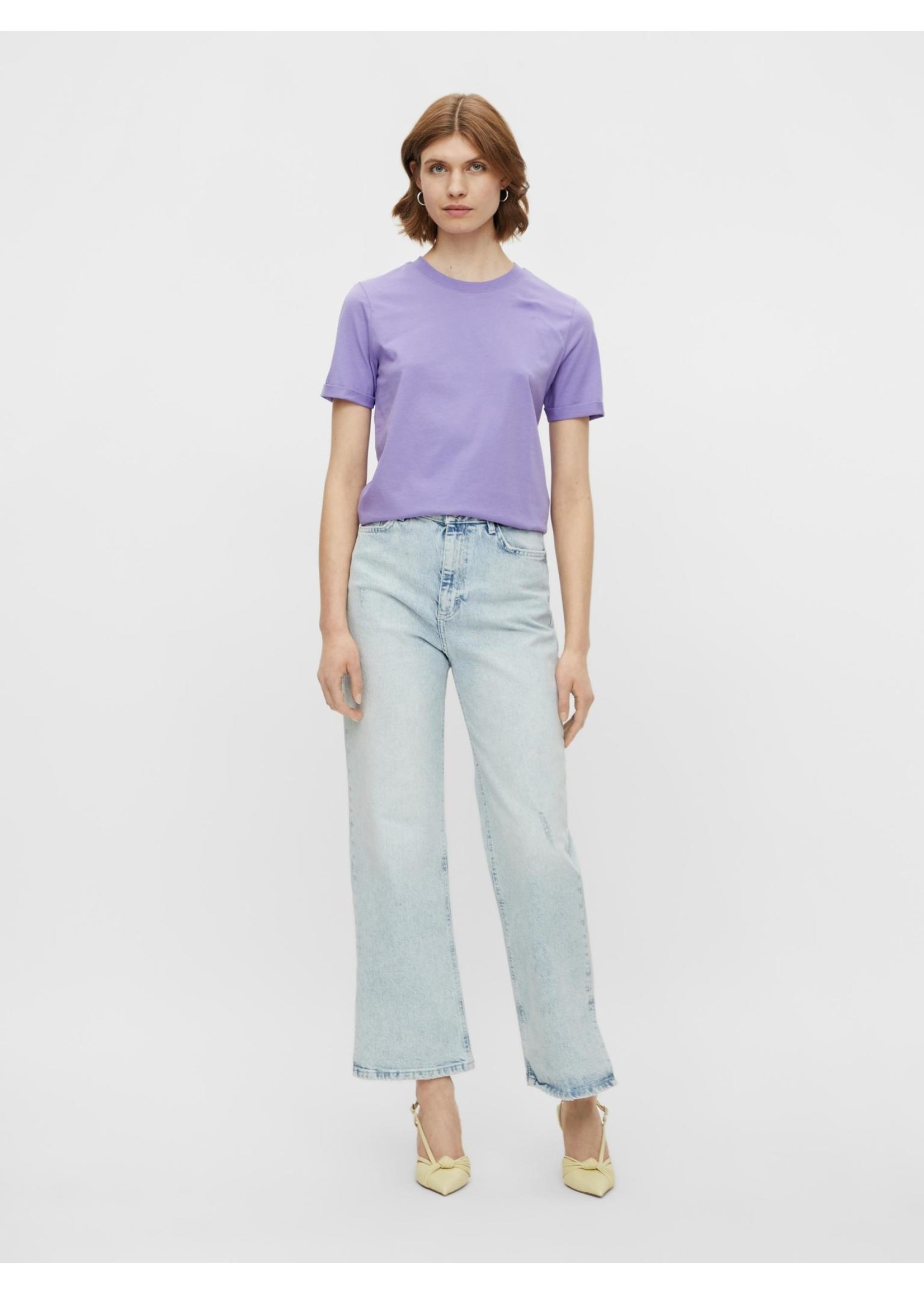 PIECES RIA SS FOLD UP SOLID TEE NOOS BC dahlia purple