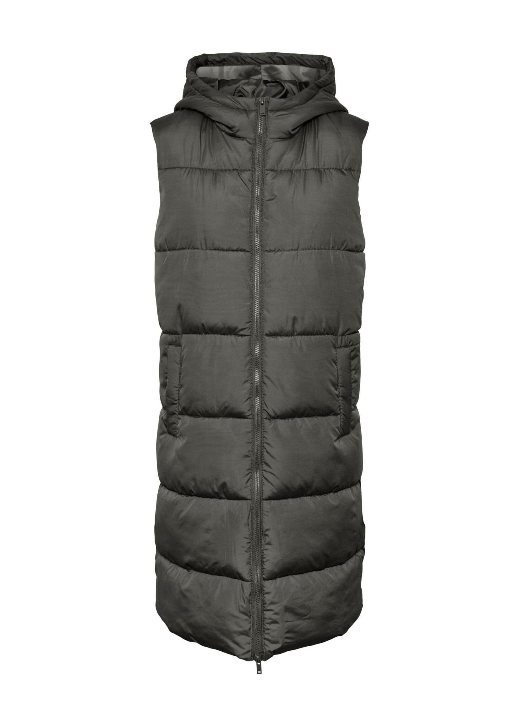PIECES BEE NEW LONG PUFFER VEST BC black olive