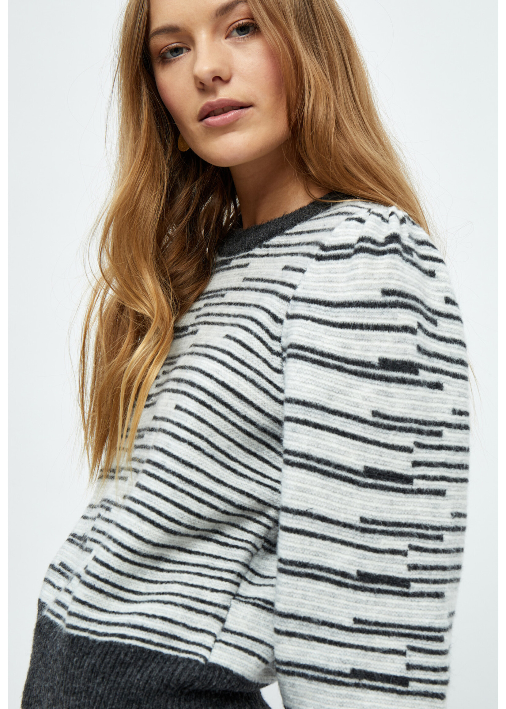 MINUS MARILOE 3/4 SLEEVE KNIT PULLOVER grey stripe