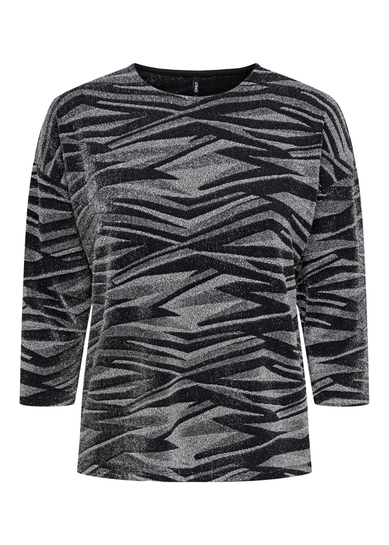 ONLY QUEEN 3/4 GLITTER TOP JRS silver graphic zebra