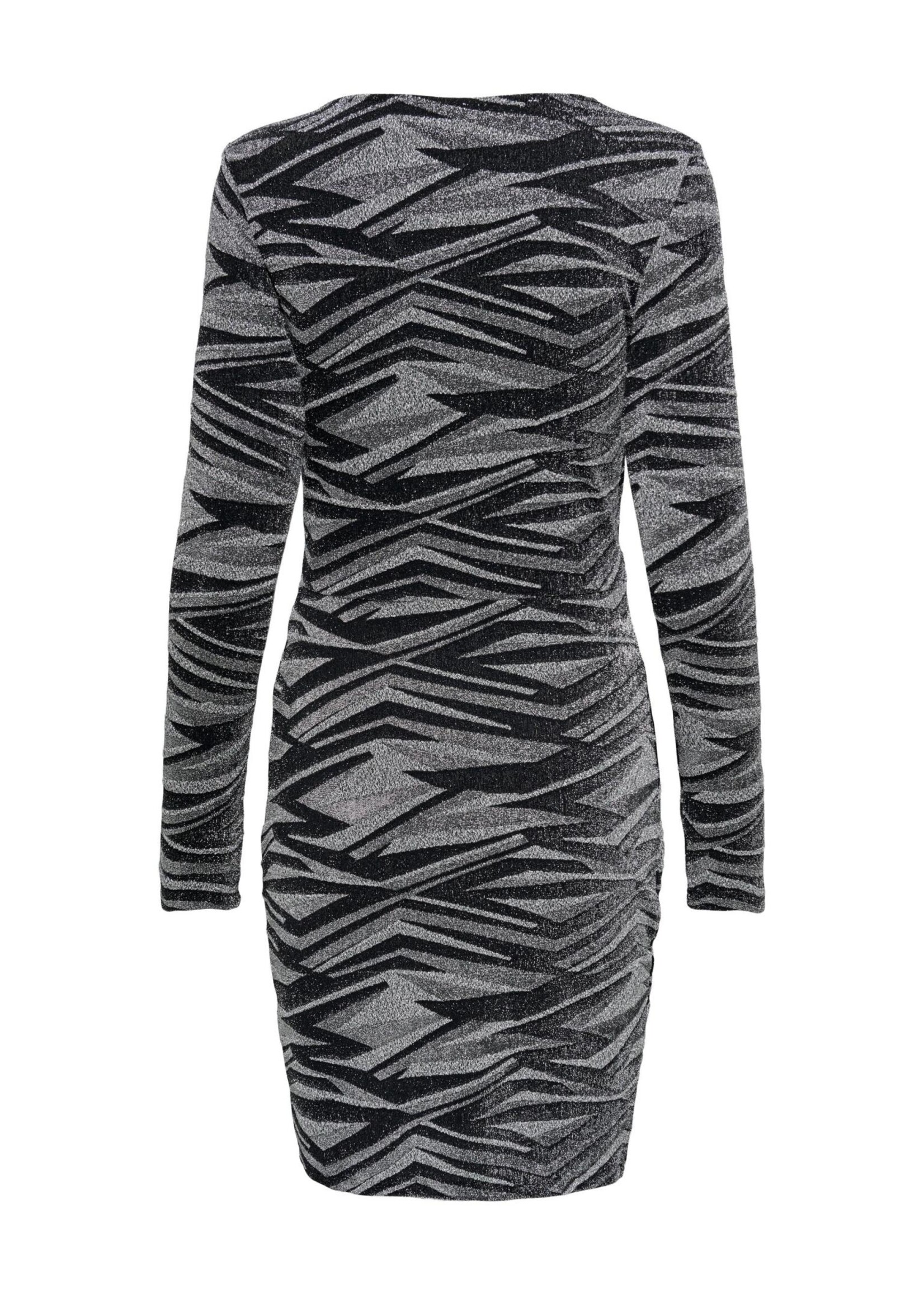 ONLY QUEEN L/S V-NECK GLITTER DRESS JRS silver graphic zebra