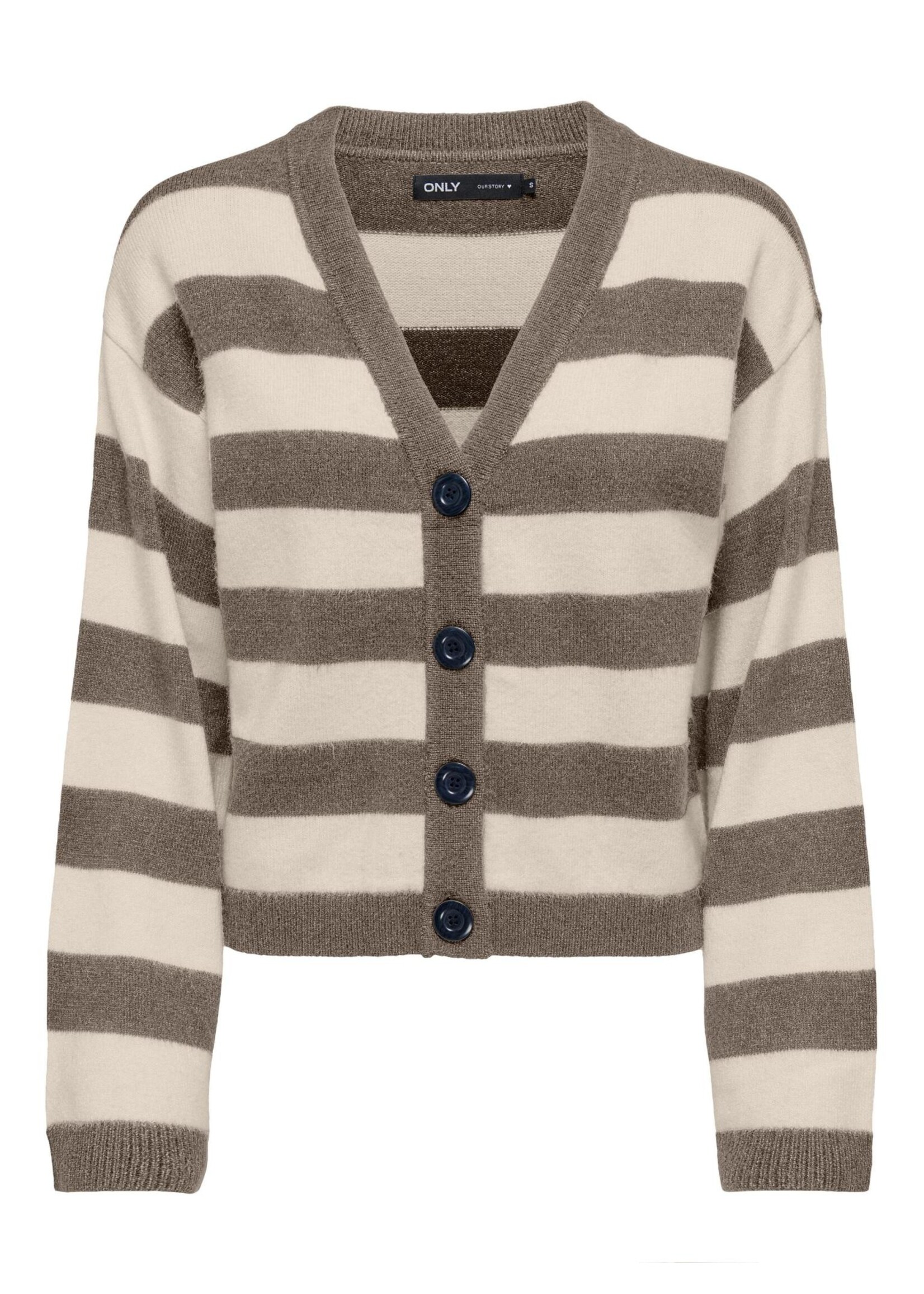 ONLY KATIA LS STRIPE V-NECK CARDI CC KNT walnut/white