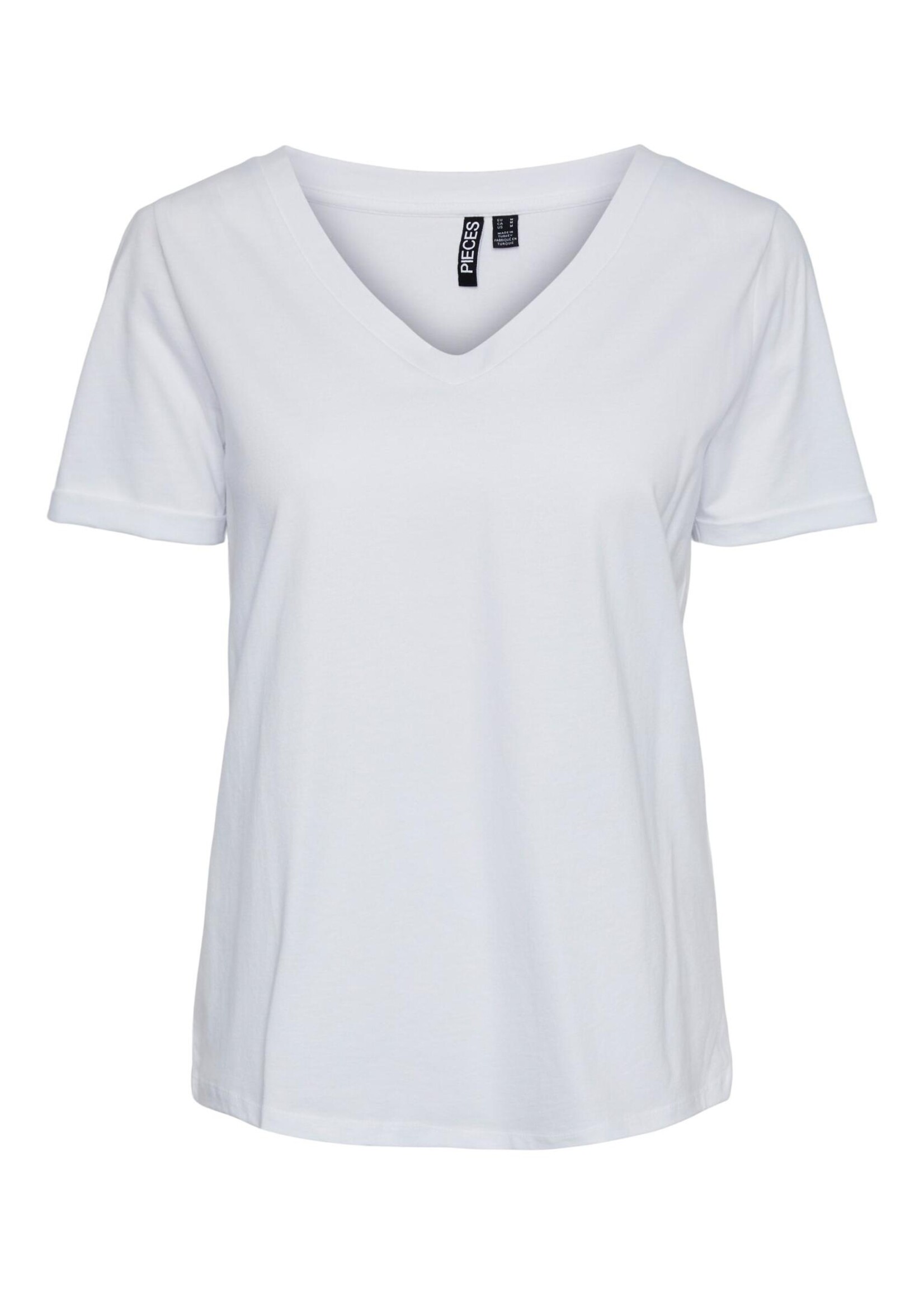 PIECES RIA SS V-NECK SOLID TEE NOOS BC wit