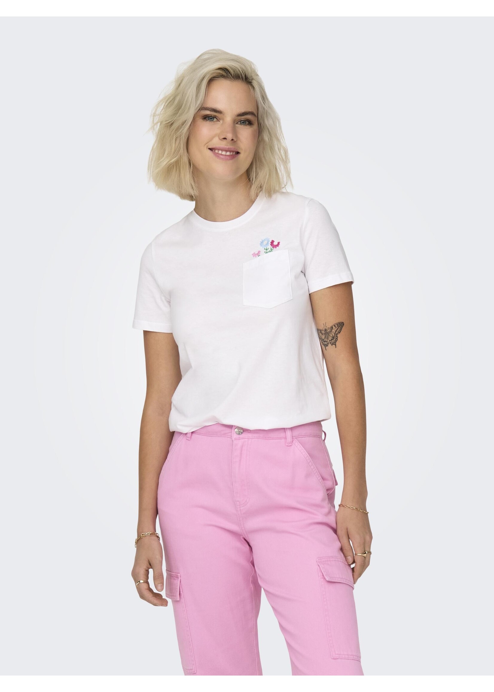 PIECES POLLY LIFE REG S/S POCKET TOP BOX JRS bright white