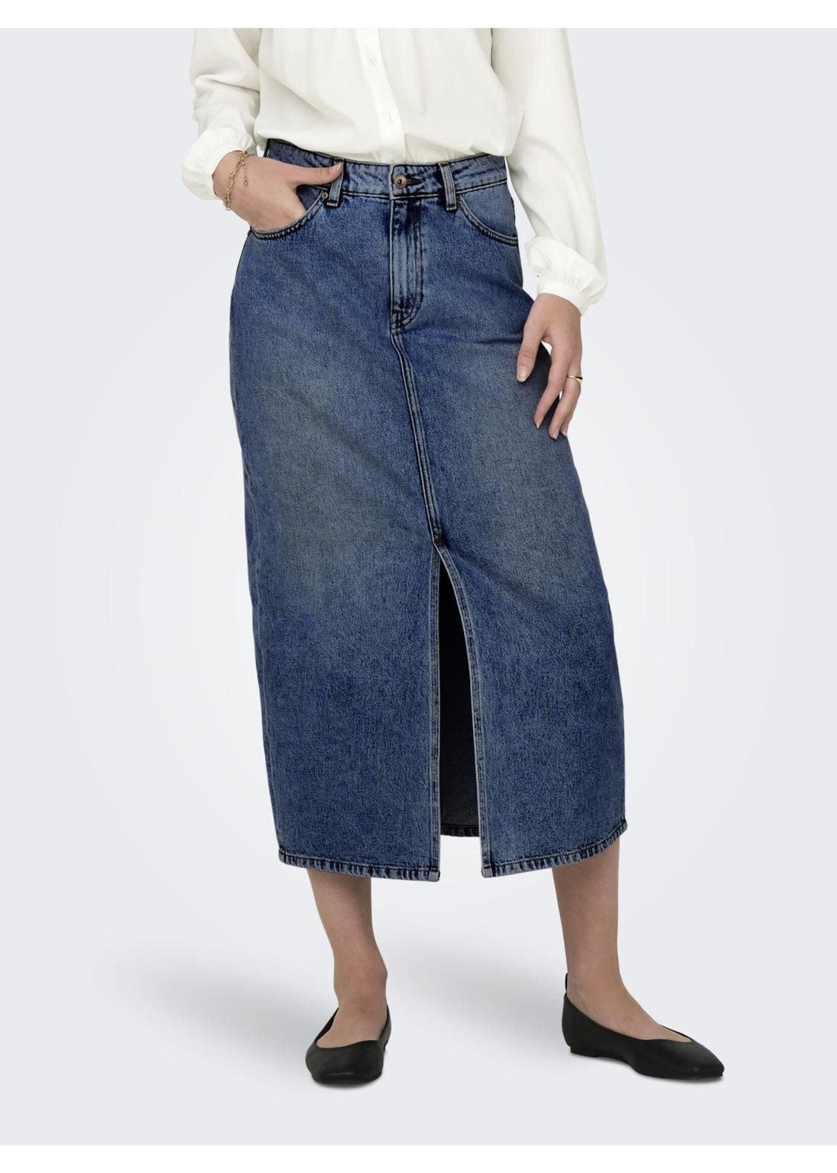 ONLY AYOE HW FRONT SLIT MIDI DNM SKIRT DCC light blue denim