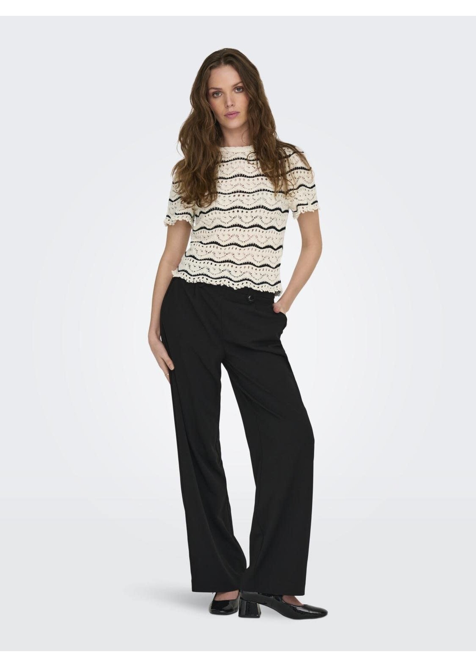 ONLY ANNASOFIA LIFE SS STRIPE O-NECK KNT birch black