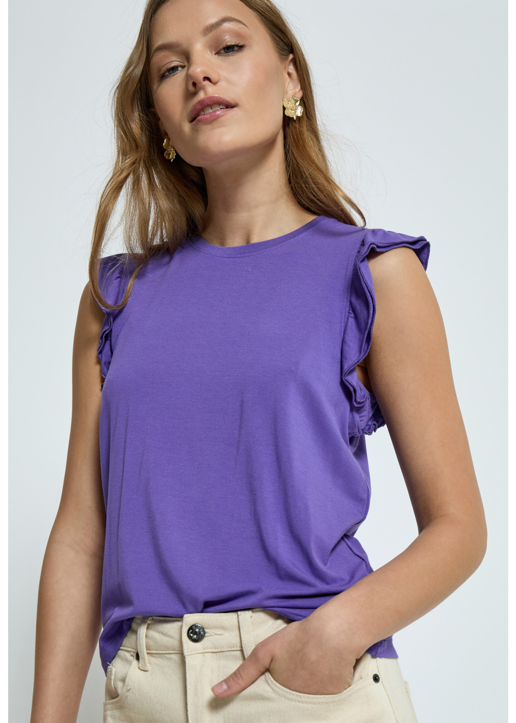 PEPPERCORN TEMPERENCE RUFFLE JERSEY BLOUSE purple corallites