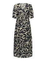 ONLY DAHLIA LINEN 24 V-NECK MIDI DRESS PTM black bali tile