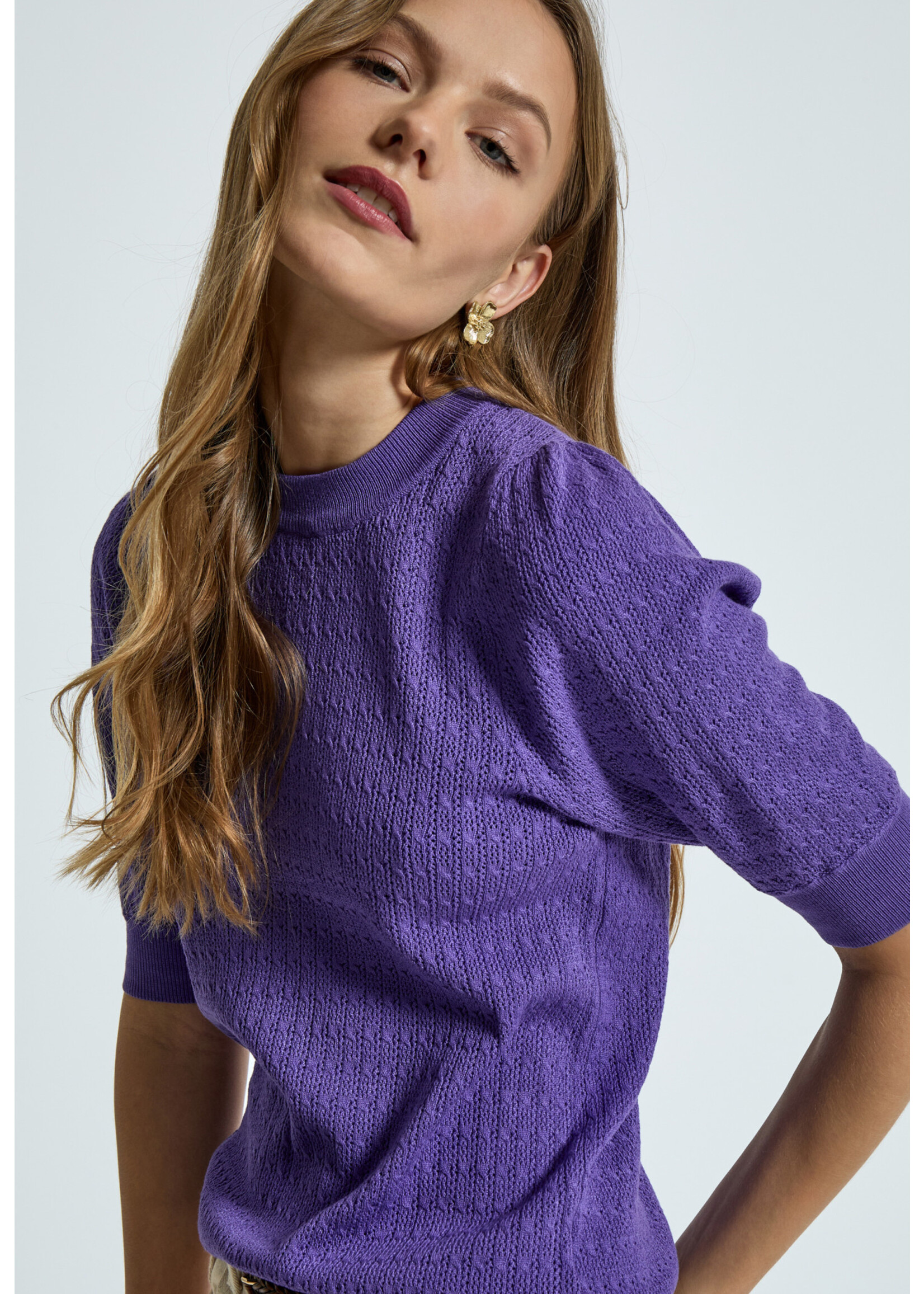 PEPPERCORN TALA PUFF SLEEVE KNIT PULLOVER purple corallites