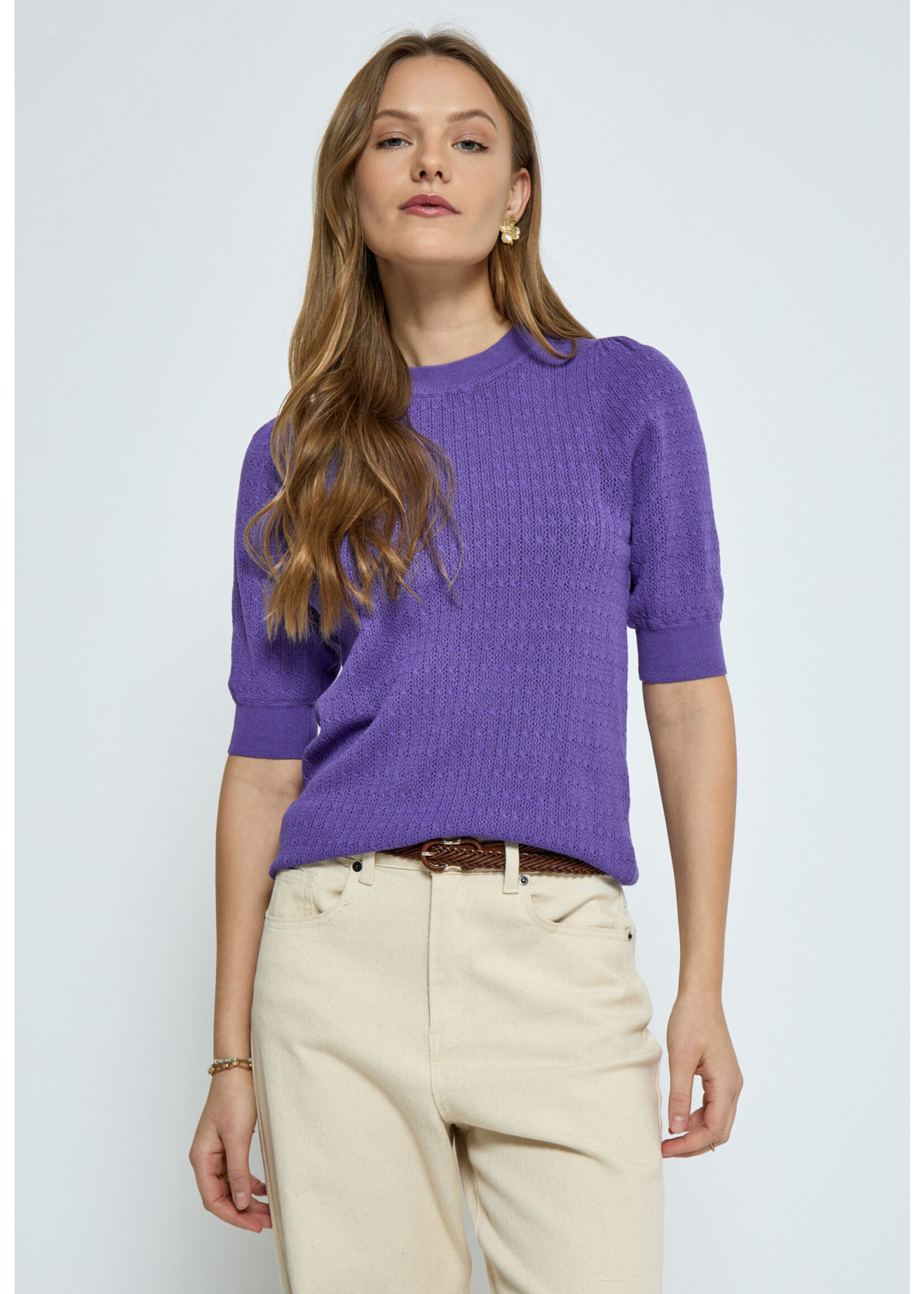 PEPPERCORN TALA PUFF SLEEVE KNIT PULLOVER purple corallites