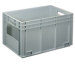 Eurocontainer 600x400x340 mm solid wall with open front, heavy duty, food proved plastic