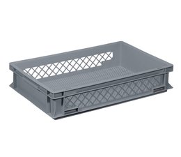 Crate for glasses 600x400x120 mm perforated walls and bottom, food proved plastic