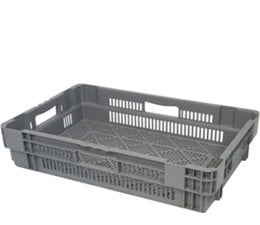 Stack nest container 600x400x144 perforated, 4 grips 26 Liter
