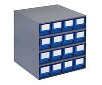 Parts storage system , mobile , with 84 clear boxes 