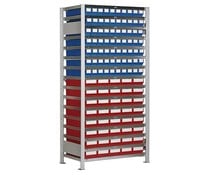 Boltless shelving with 110 rack boxes