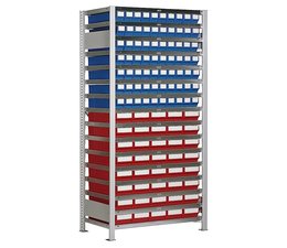 Boltless shelving with 110 rack boxes