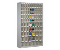 Parts storage cabinet with 86 clear boxes , 2000 mm high