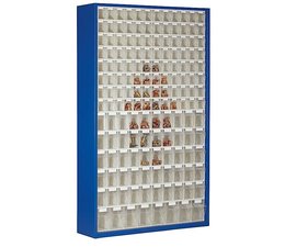 Parts storage cabinet with 154 clear boxes , 2000 mm high