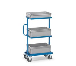 Storage trolley 821x455x1178 mm, 3 shelves , with timber boards , boxes not included