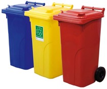 Abfall & Wertstoffsammelbehälter mit Flachdeckel , 4 Räder , 1100 Liter ,  Tragkraft 510 kg , Grau
