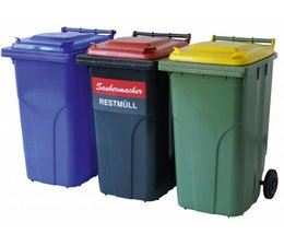 Waste and recycling containers 2 wheels, 240 Liters, according to DIN EN 840, max load 112 kg