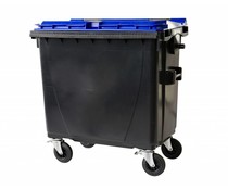 Waste containers with flat lid , 770 Liters , 4 swivel wheels , max load 360 kg , Standard grey