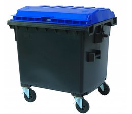 Waste and recycling containers, 1100L, according DIN EN 840, 4 wheels, max load 510 kg, Standard grey