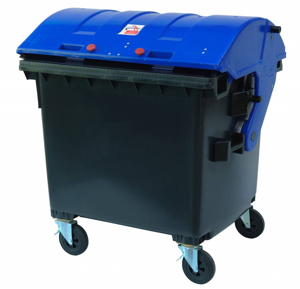 Abfall & Wertstoffsammelbehälter mit Runddeckel , 4 Räder , 1100 Liter ,  Tragkraft 510 kg , Grau 