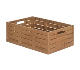 Folding crate 600x400x218 , perforated - Wood look - Active locking system