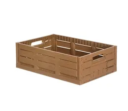 Folding crate 600x400x188 , perforated - Wood look - Active locking system