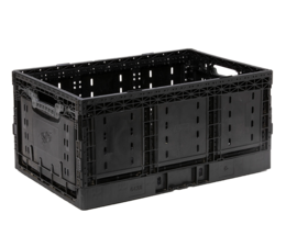 Folding crate 600x400x287, ventilated - Active locking system - Standard black