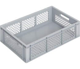 Bac norme Europe 600x400x170 mm parois  perforées, pour charges lourdes et usage alimentaire Bac norme Europe 600x400x170 mm parois  perforées, pour charges lourdes et usage alimentaire