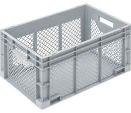 Euronorm bak 600x400x320 mm zijwanden geperforeerd, voor zware lasten en voedingsgeschikt