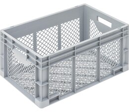 Euronorm bak 600x400x320 mm bodem en zijwanden geperforeerd, voor zware lasten en voedingsgeschikt