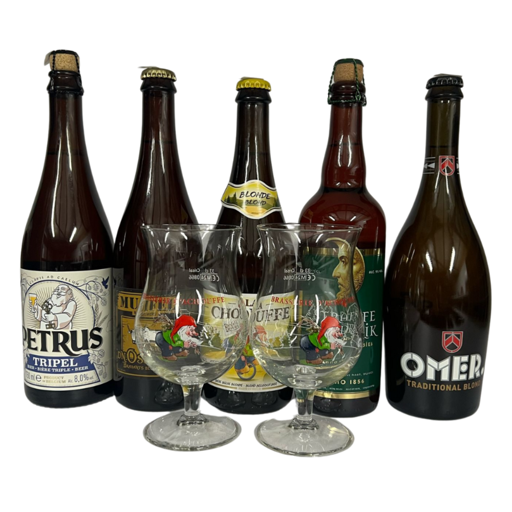 5x 75CL flessen + 2 La Chouffe glazen 5x 75CL flessen + 2 La Chouffe glazen