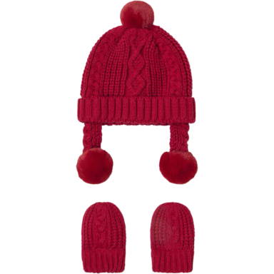 Gebreide muts met wantjes (cherry)