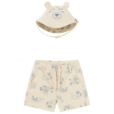 Kort broekje bermuda met reversible zonnehoedje (cream)