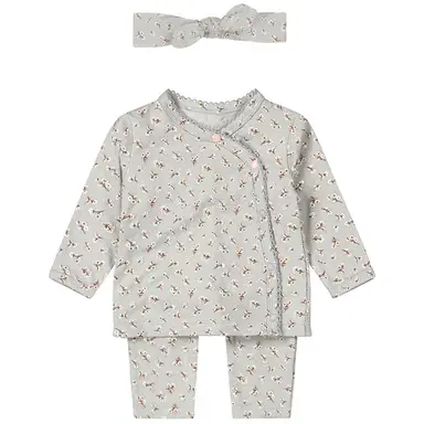 Set overslag longsleeve, broekje, haarbandje (faded blue)