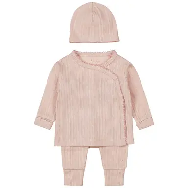 Set overslag longsleeve met broekje en mutsje (light dusty pink)