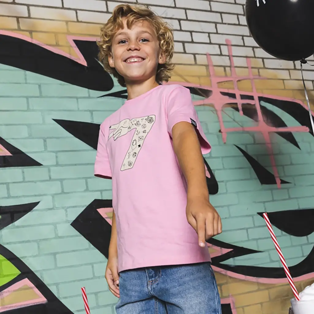 Verjaardag t-shirt "7" in kadoverpakking (old pink)