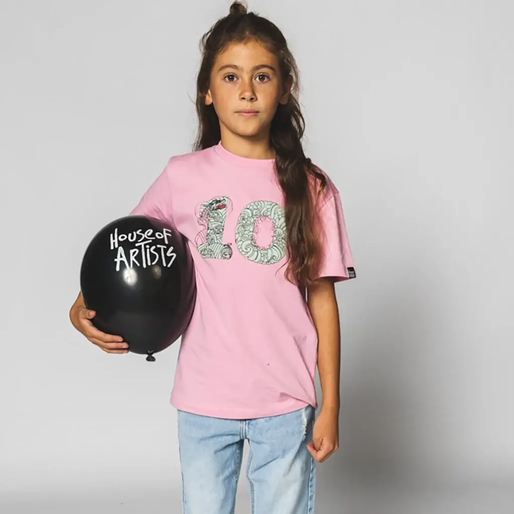 Verjaardag t-shirt "10" in kadoverpakking (old pink)