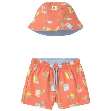 Zwembroekje met zonnehoed (coral)