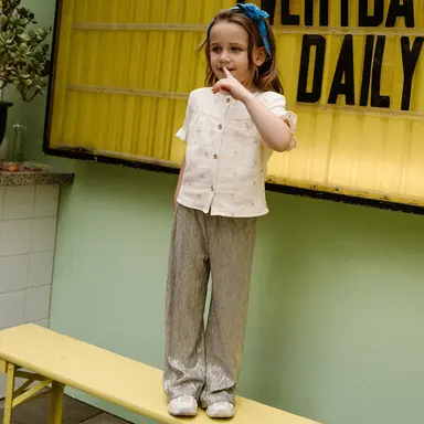 Broek metallic wide fit (latte sand)