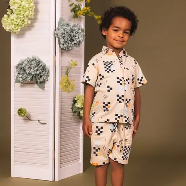 Overhemd t-shirt Frans (aop sand check)