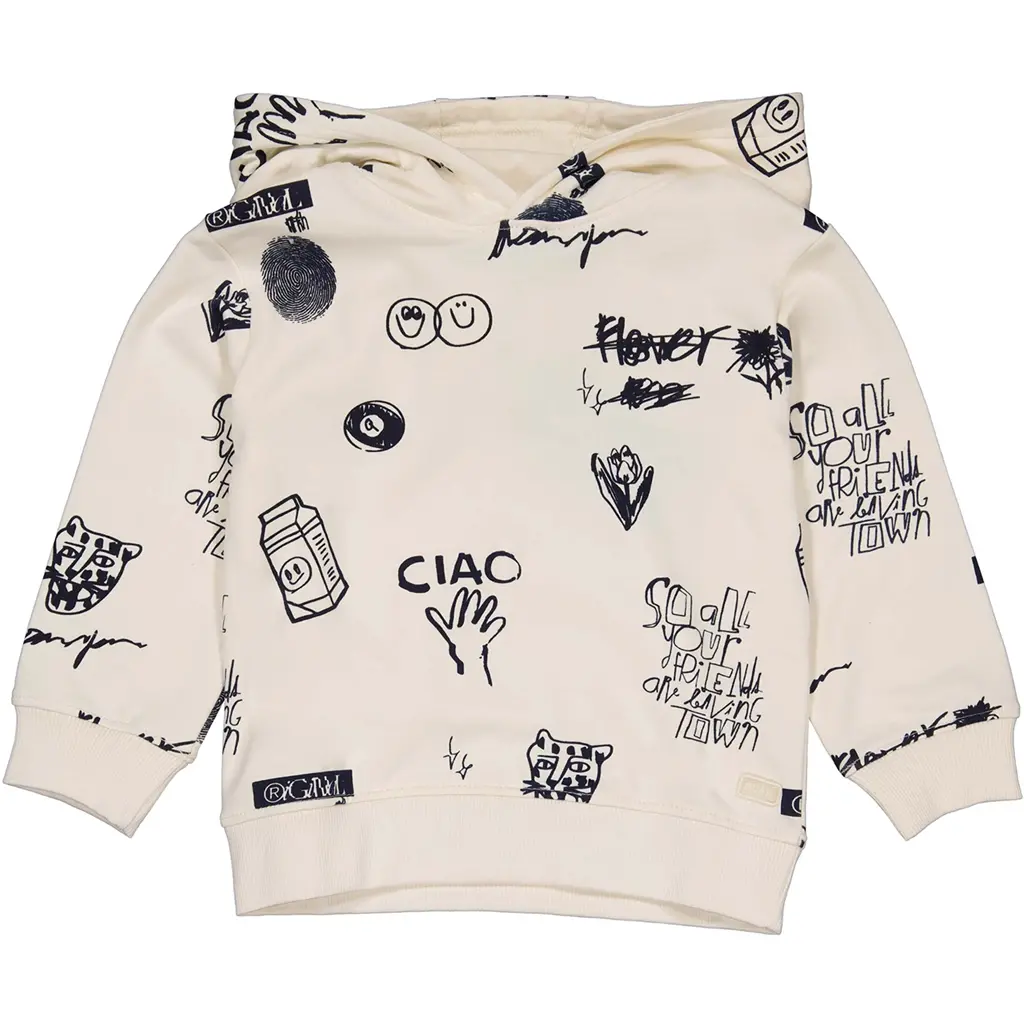 Trui hoodie Illias (aop white sketch)