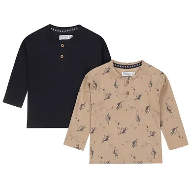 Twee longsleeves (taupe-navy)