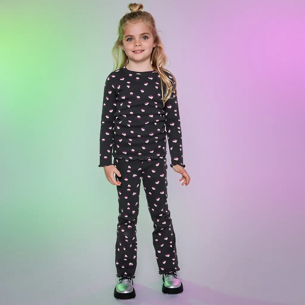 Broek Zev flared (aop black animal)