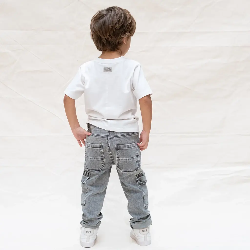 Spijkerbroek straight cargo fit (used grey denim)