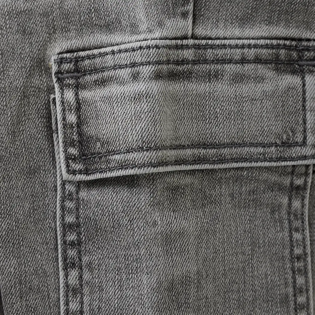 Spijkerbroek straight cargo fit (used grey denim)